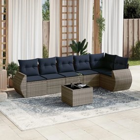 vidaXL 7 pcs conjunto sofás p/ jardim c/ almofadões vime PE cinzento