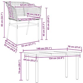 Conjunto de jantar jardim 5 peças almofadas vidro vime PE preto