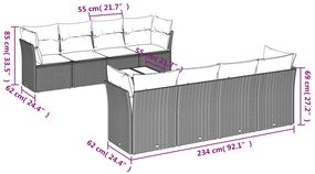 9 pcs conjunto de sofás p/ jardim c/ almofadões vime PE preto