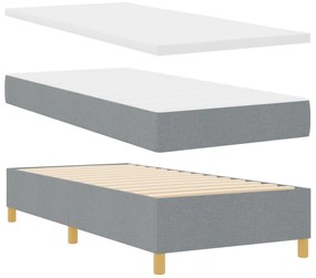 Cama Box Spring com Colchão e Banco Cinza Claro 90x200 cm em Tecido
