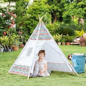 HOMCOM Tenda Tipi para Crianças acima de 3 Anos Tenda Tipi Infantil de Madeira Portátil com Janela para Interiores e Exteriores 120x120x155cm Branco