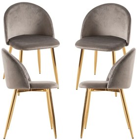 Pack 4 Cadeiras Vint Veludo Golden - Cinza claro