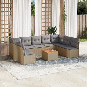 10 pcs conj. sofás jardim c/ almofadões vime PE bege misturado