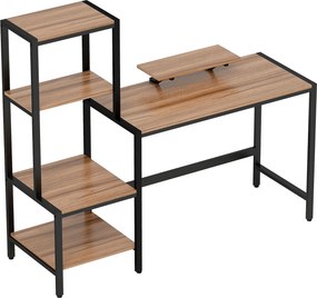 HOMCOM Mesa de computador com suporte para monitor, escrivaninha com estante de 4 níveis, design industrial, Castanho | Aosom Portugal