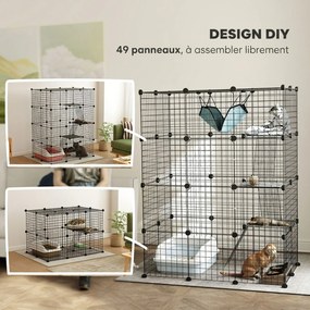 Gaiola Interior para Gatos, 105 x 70 x 140 cm, 4 Níveis Modulares, Preto
