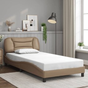 Estrutura cama c/ luzes LED 100x200 cm couro artif. cappuccino