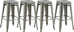 Conjunto de 4 bancos de bar industriais empilháveis (MESA NÃO INCLUIDA), com altura do assento de 76 cm, em metal prateado