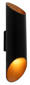 Candeeiro de parede moderno preto com interior dourado 9,6 cm - Organo Moderno