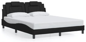 Estrutura de cama c/ luzes LED 160x200cm couro artificial preto