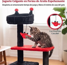 Árvore para Gatos Gótica, 48,5 x 48,5 x 144 cm, Multinível, Vermelho+Preto