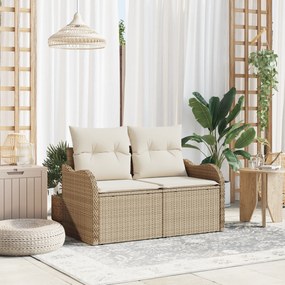 Sofá de Jardim para 2 Pessoas com Almofadas Bege em Rattan Sintético