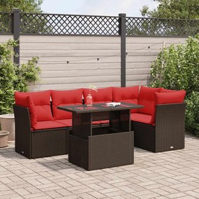 6 pcs conj. sofás jardim c/ almofadões vime PE/acácia castanho