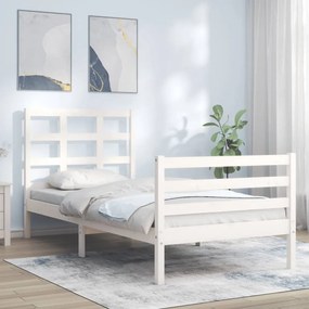 Estrutura de cama com cabeceira 100x200cm madeira maciça branco