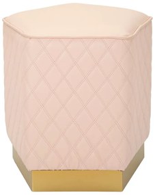 Puff Pentagonal Sharon - Couro Sintético Rosa e Base Dourada - 35 cm x