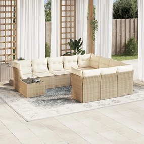 11 pcs conjunto sofás de jardim c/ almofadões vime PE bege