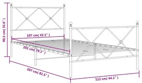 Estrutura de cama com cabeceira e pés 107x203 cm metal preto