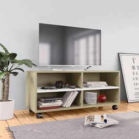 vidaXL Móvel TV c/ rodas 90x35x35cm derivados madeira branco/carvalho
