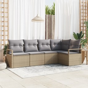 Conjunto de Sofá de Jardim vidaXL de 5 Peças com Almofadas Bege Rattan Poliéster
