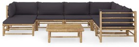 8 pcs conj. lounge jardim em bambu c/ almofadões cinza-escuro