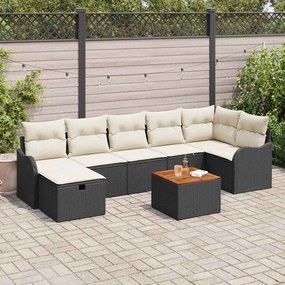 vidaXL Conjunto de Sofá de Jardim com almofada 8 pcs Preto vime PE