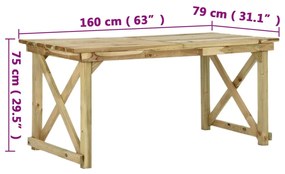 Mesa de jardim 160x79x75 cm madeira