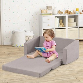 Cadeira infantil conversível 2 em 1 com camada sólida e lavável Sofá-cama duplo para crianças para quarto 77 x 43 x 40 cm Cinzento