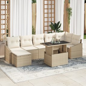 vidaXL Conjunto de Sofá de Jardim 8 Peças com Almofadas Bege Rattan Sintético