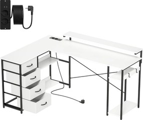 HOMCOM Mesa de Canto para Computador Amplo Espaço de Arrumação com 4 Gavetas 155x112x91,5 cm Branco | Aosom Portugal