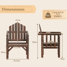 Cadeira de madeira para exteriores e para pátio com braços e encosto alto inclinado 66 cm x 62,5 cm x 98 cm castanho