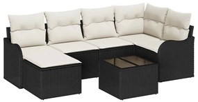 Conjunto de Sofá de Jardim de 6 Peças com Almofadas Marrons em Rattan