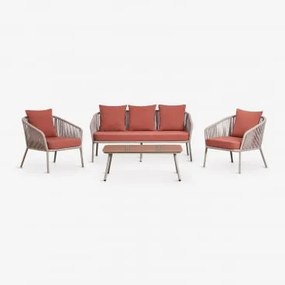 Conjunto De Jardim Com Sofá De 2 Lugares, 2 Poltronas Em Corda Trançada E Mesa De Centro Arhiza Castanho Moka - Terracota - Sklum