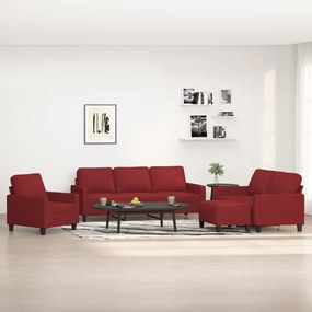 vidaXL 4 pcs conjunto de sofás com almofadões tecido vermelho tinto