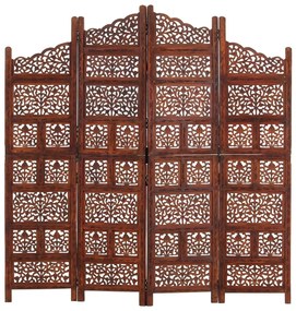 Biombo esculp mão 4 painéis 160x165cm mangueira maciça castanho
