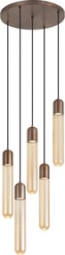 Art Deco Pendant Lamp Dark Bronze with Ribbed Glass 5-Light - Walcott