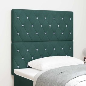 vidaXL Cabeceira Almofadada Verde Escuro com Botão de Cristal, 90 cm em Veludo