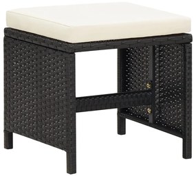 Bancos de jardim 4 pcs com almofadões vime PE preto