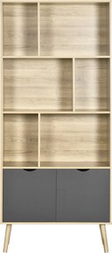 Estante, armário de arrumação com 6 prateleiras, 80 x 35 x 180 cm, em tom natural e cinzento escuro