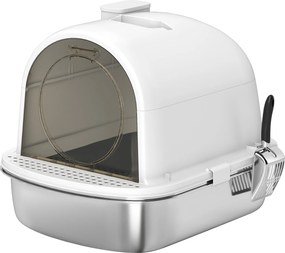 Caixa de Areia para Gatos em Aço Inoxidável com Tampa Caixa de Areia com Bolsa Desodorizante e Pá 52,4x41,3x39,9 cm Branco