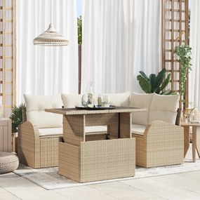 vidaXL Conjunto de Sofá para Jardim com 5 Peças e Almofadas em Bege, Rattan Poliéster