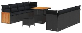 Conjunto de Sofá de Jardim vidaXL de 11 Peças com Almofadas Preto Ratt
