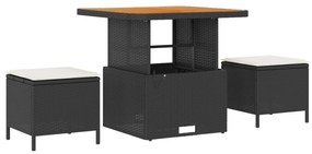 Conjunto de sofá de jardim com 11 peças com almofadas preto vime PE ac