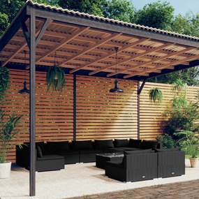 vidaXL 10 pcs conjunto lounge de jardim c/ almofadões vime PE preto