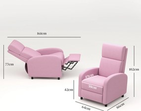 Poltrona Relax Reclinável até 160° Poltrona Reclinável Manual com Apoio para os Pés 64x86x102 cm Rosa