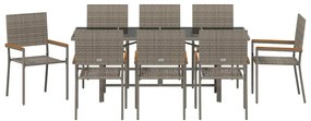 Conjunto de Jantar de Jardim vidaXL de 9 Peças Cinza Polyrattan