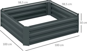 Conjunto de 2 floreiras de horta com dimensões 100 x 100 x 30 cm - chapa de aço ondulada cinzenta escura