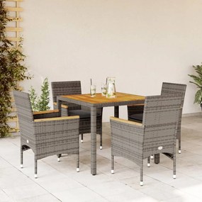 vidaXL 5 pcs conjunto jantar jardim c/ almofadões vime PE/acácia cinza