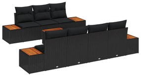 vidaXL Conjunto de Sofá de Jardim 8 pcs Preto Rattan Sintético
