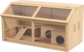 Gaiola de madeira para hamster, habitáculo espaçoso para roedores, ventilação, tampa que se abre e acessórios, 85 x 45 x 44 cm, madeira natural