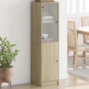 vidaXL Aparador alto c/ porta de vidro 35x37x142 cm carvalho sonoma
