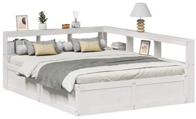 vidaXL Cama com estante sem colchão 140x200 cm pinho maciço branco